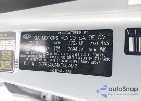 2019 Kia Forte Fe/Lx/Lxs from USA, damaged, VIN 3KPF24AD4KE067482